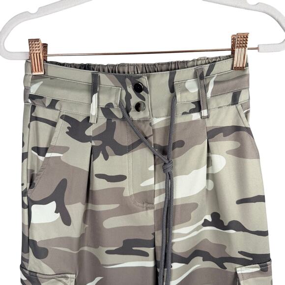 Chic Me Pants Juniors Small Mint Green Gray Camo Satin Cargo Drawstring Jogger - Picture 2 of 6